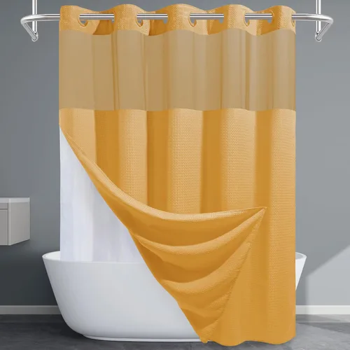 Vista 47 de EUTXL Cortina de ducha beige sin gancho con forro a presión, 230 GSM, cortinas de ducha para baño, 71 pulgadas de ancho x 74 pulgadas de alto