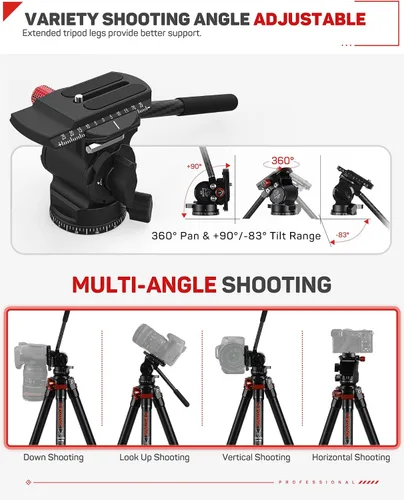 Vista 4 de IFOOTAGE Trípode con cabezal fluido, trípode de viaje de 62 pulgadas para cámara, trípode de video de aluminio ligero, compatible con cámaras Sony