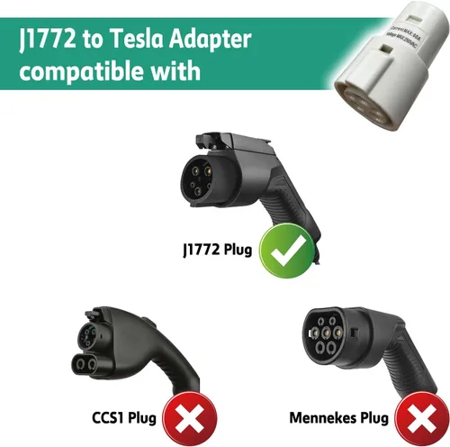 Vista 4 de Adaptador de carga J1772 a Tesla compatible con adaptador de cargador SAE J1772 EV a accesorios Tesla Model 3, Y, S, X (blanco)