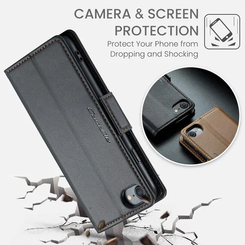 Vista 4 de Funda tipo cartera compatible con iPhone 6/7/8/SE 2020/SE3 [bloqueo RFID], funda de piel sintética con soporte para tarjetas para iPhone 6/7/8/SE