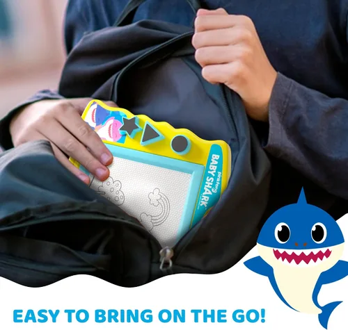 Vista 5 de Lollipop Baby Shark - Pizarra de dibujo magnética con lápiz capacitivo y 3 sellos, para niños o niñas (azul).