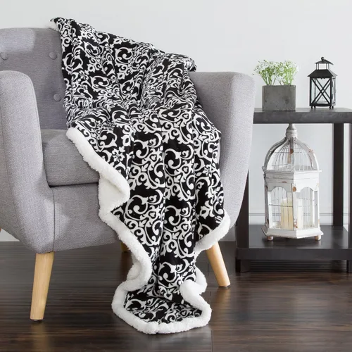 Vista 2 de Bedford Home Manta Sherpa de forro polar negro/blanco
