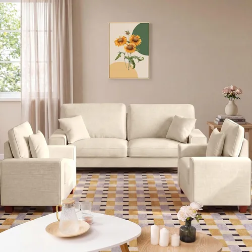 Vista 10 de DOPEDIO Sofá biplaza moderno para sala de estar, sillón reclinable de chenilla, funda extraíble, cojines de resorte, marco de madera maciza, fácil