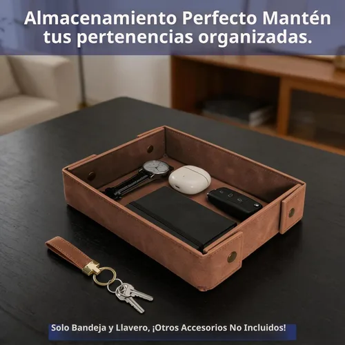 Vista 3 de SITHON Bandeja de valet para hombre, bandeja de cuero sintético prémium Marrón