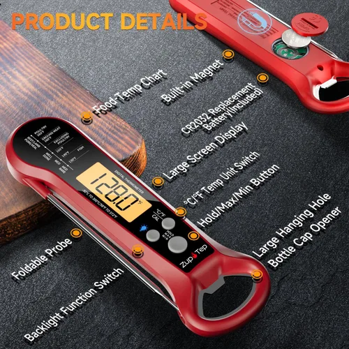 Vista 7 de Termómetro digital para carne, termómetro de lectura instantánea para cocinar con sonda larga y pantalla retroiluminada, temperatura rápida