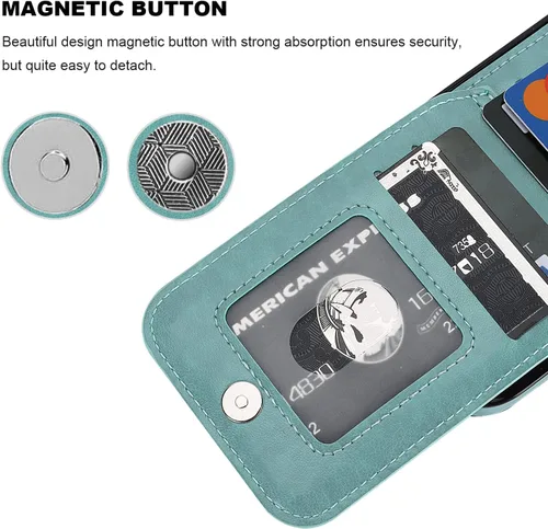 Vista 7 de KIHUWEY Compatible con iPhone 14 Pro Funda Cartera con Tapa con Soporte para Tarjetas de Crédito, Cuero Premium con Cierre Magnético, Función Atril