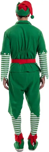 Vista 7 de EraSpooky Disfraz de elfo para hombre, disfraz de Papá Noel, color rojo y verde