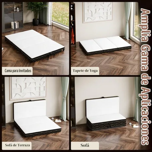 Vista 4 de GEMBED Colchón de Espuma Viscoelástica Tri-Fold - Cama de Piso Plegable Portátil de 3 Pulgadas con Funda Lavable y Base Antideslizante, Ahorra