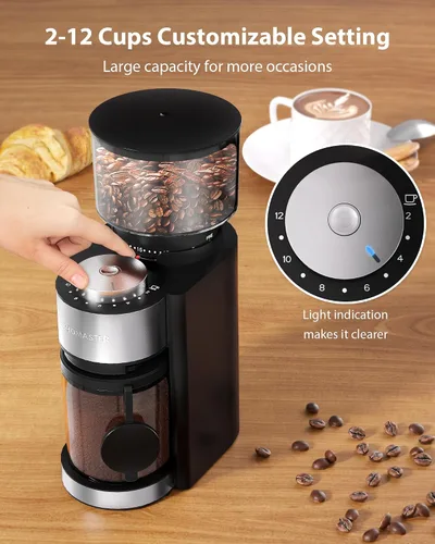 Vista 12 de Molinillo de café para una mejor extracción de sabor, rendimiento consistente Negro profundo