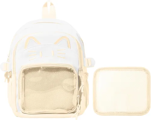 Vista 10 de Bolsa Kawaii Cat Ita, bolso con pines, bolsa con inserto, para uso diario y cosplay, nailon, Negro-blanco, Pequeño, Kawaii