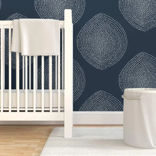 Vista 6 de Spoonflower Boho White Navy Dots Pre-Pasted Removable Wallpaper Sample 12" x 24" Abstract Bohemian Water-activated, simple to install and