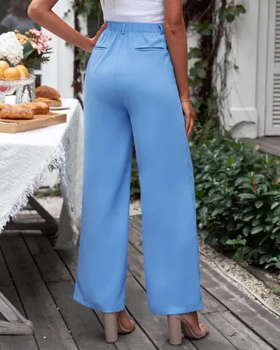 Vista 3 de GRAPENT - Pantalones de pierna ancha para mujer, pantalones de vestir holgados de tiro alto para oficina, trabajo, negocios o uso informal