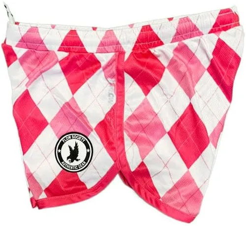 Vista 2 de Flow Society Pantalones cortos deportivos para niñas Argyle rosa y blanco, Rosado y blanco