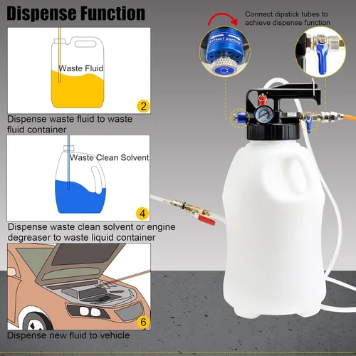 Vista 6 de YSTOOL Juego de dispensador extractor de fluido neumático 10L ATF Kit de herramientas de recarga para cambio de aceite en transmisión del motor
