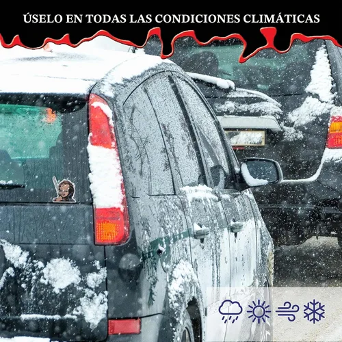 Vista 4 de Chucky Doll - Juego de 3 calcomanías de vinilo para coche, vaso, botella de agua, laptop, Halloween, terror, coche, calcomanías de cara de muñeca