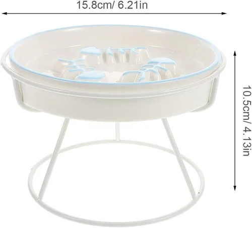 Vista 2 de Mobestech Cuenco de cerámica para gatos de alimentación lenta con soporte elevado, plato elevado antiestrangulamiento para gatos