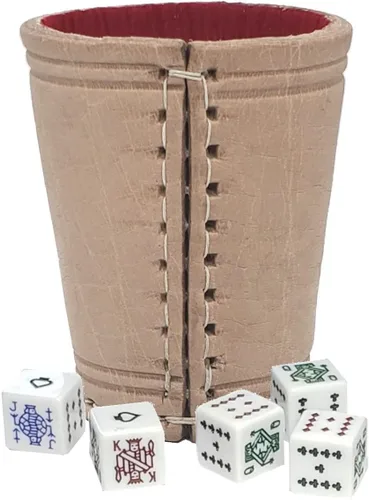Vista 24 de Cyber-Deals - Taza compacta de cuero genuino para dados + dados con bolsa de almacenamiento de terciopelo negro
