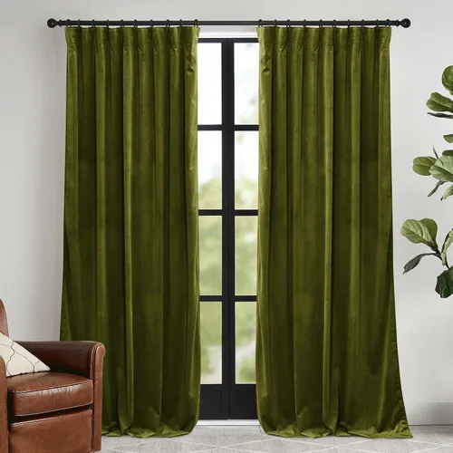 Vista 43 de RYB HOME Cortinas elegantes de terciopelo verde de 63 pulgadas de largo, bloqueo de luz, aislamiento térmico, elegantes cortinas de terciopelo