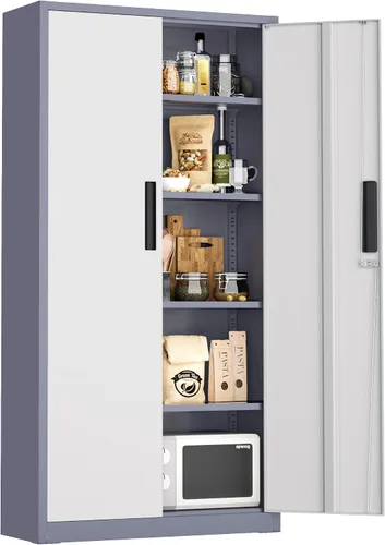 Vista 22 de Greenvelly Armario de almacenamiento de metal con cerradura, gabinete de almacenamiento cerrado negro de 72 pulgadas con 2 puertas y 4 estantes