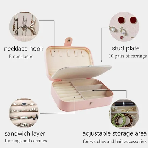 Vista 2 de LOIKMIUP Joyero de viaje joyero portátil de doble capa de piel sintética para anillos aretes collares pulseras cajas de almacenamiento organizadoras