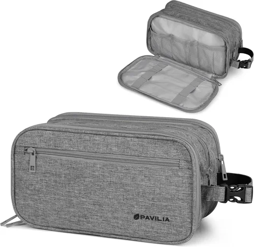 Vista 10 de PAVILIA - Bolsa de aseo para hombres, estuche de viaje esencial con kit de afeitado Dopp, bolsa de viaje organizadora de artículos de tocador