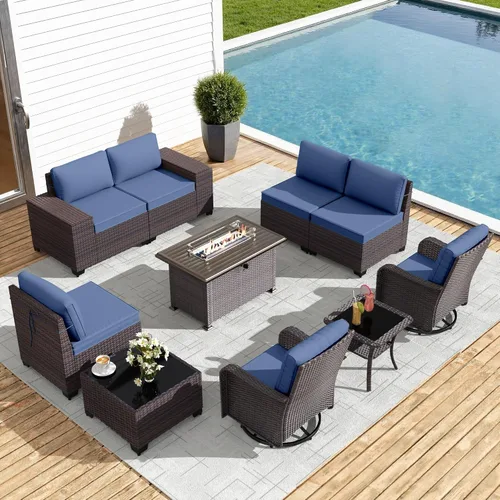Vista 27 de Gotland Juego de muebles de patio de 6 piezas con 1 mesa auxiliar, 5 plazas de ratán seccional para exteriores con reposabrazos anchos de 29.5 Gris