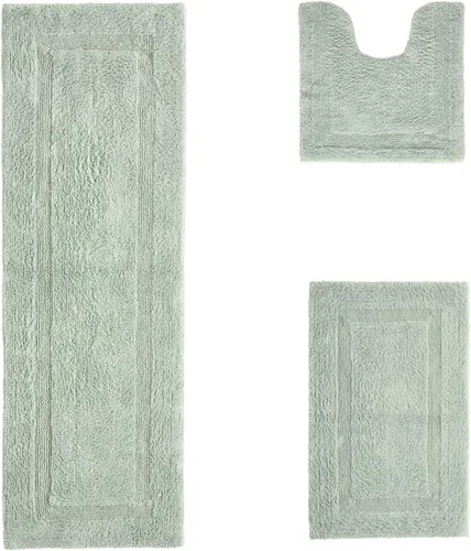 Vista 217 de Better Trends - Juego de 2 alfombras de baño 100% algodón, extra suaves, con borlas, de 17" x 24", alfombra de baño superabsorbente y reversible