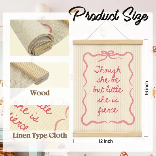 Vista 6 de Wheatwin Decoración de habitación de niñas, colgador de póster de madera para bebé, coqueta de lazo rosa, decoración de pared femenina de moda, 12 x
