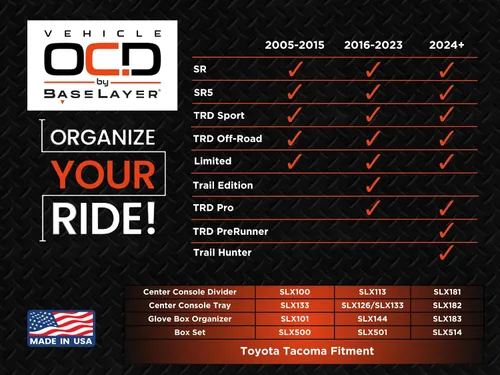 Vista 9 de Vehicle OCD - Divisor de consola central, bandeja y organizador de guantera para Toyota Tacoma (2005-2015) - Fabricado en Estados Unidos