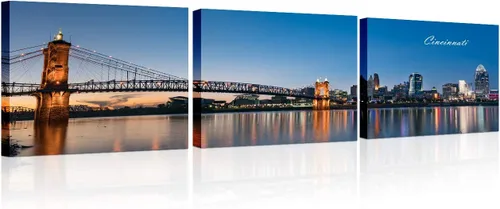 Vista 7 de TUMOVO 3 piezas de arte de pared en lienzo con diseño de horizonte de Atlanta, arte de pared panorámico de paisaje urbano en blanco y negro