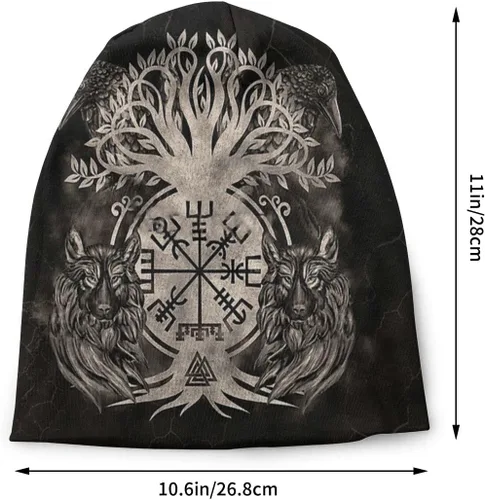 Vista 2 de MaoPInG Vegvisir Yggdrasil Crow Fenrir Wolf Tree of Life Beanie Hat Fall Women's Warm Beanie Dual Casual Hat Sombrero Sombrero de senderismo