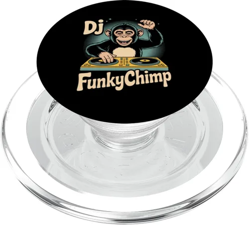 Vista 7 de DJ FunkyChimp Retro Monkey DJ Turntable Vibes PopSockets Adhesive PopGrip