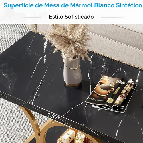 Vista 5 de Tribesigns Mesa de centro rectangular de 47.24 pulgadas, mesas de centro modernas para sala de estar, mesa de centro de madera de mármol sintético