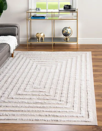 Vista 2 de Unique Loom Casa Collection Toluca - Alfombra rectangular de 2 pies 3 x 3 pies, color beige y marfil