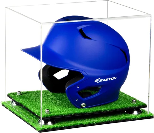 Vista 147 de Better Display Cases Vitrina acrílica para casco de bateo de béisbol con espejo, elevadores rosados, montaje en pared y base de espejo (V22/A012)