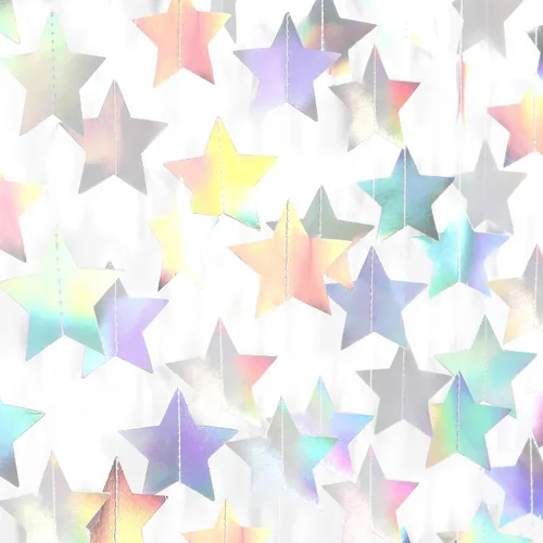 Vista 14 de Guirnalda de decoración de cumpleaños y graduación en negro y plata - 18.9 metros de serpentinas brillantes con purpurina y estrellas colgantes