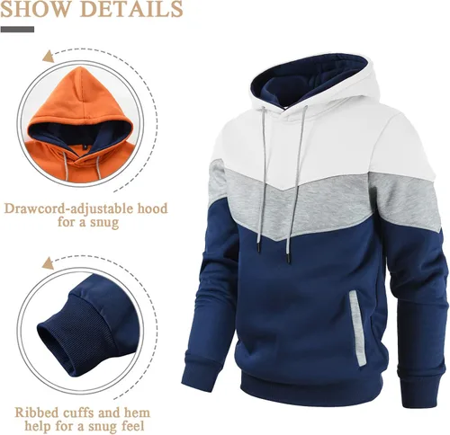Vista 4 de Gesean - Sudadera con capucha de manga larga para hombre diseño de bloque de color estilo casual con bolsillo