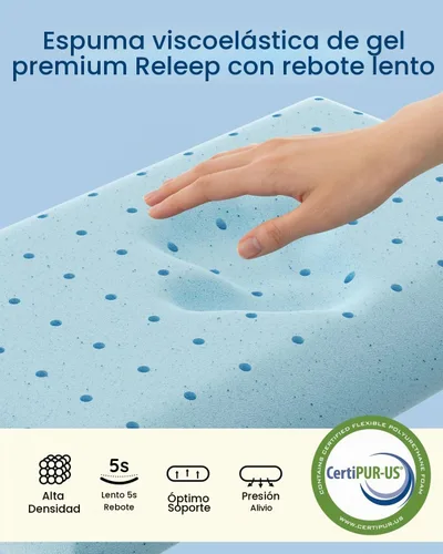 Vista 5 de Releep Almohada de espuma viscoelástica de gel Cool Touch, suave y transpirable, almohada plana para dormir boca abajo y espalda, almohada