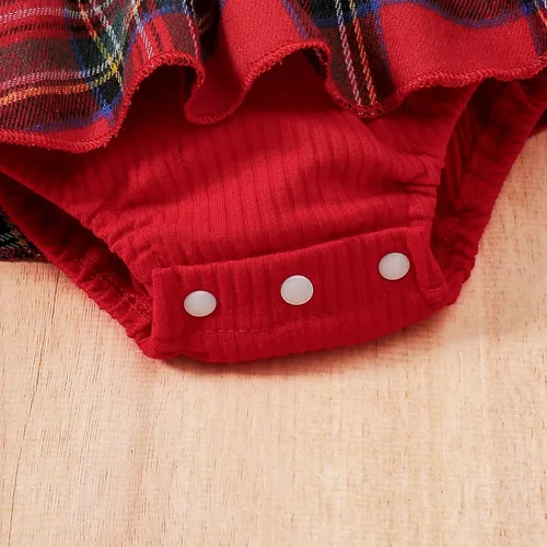 Vista 6 de Mameluco de Navidad para niñas recién nacidas, falda de malla de terciopelo rojo, traje de primera Navidad, regalo de Navidad
