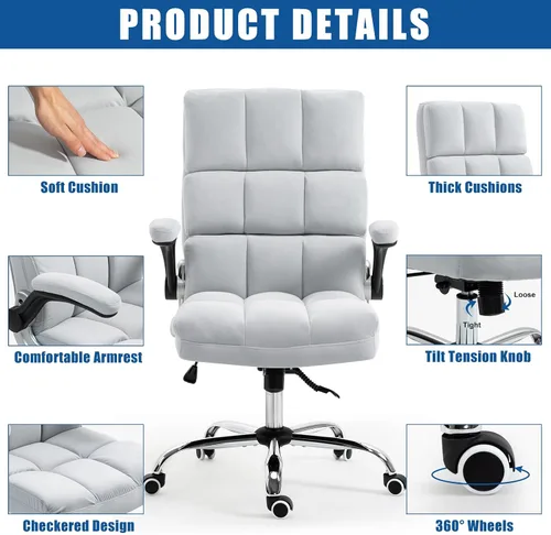 Vista 7 de ECOTOUGE Silla de oficina ejecutiva, silla de escritorio cómoda con respaldo alto, silla ergonómica de terciopelo para computadora con ángulo