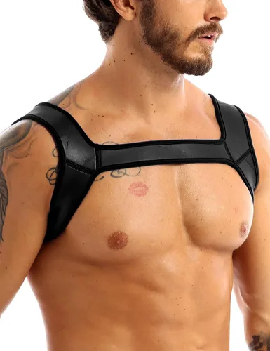 Vista 3 de Arnés de pecho de elastano para hombre, correa de hombro, protector de músculos, disfraz de club Negro