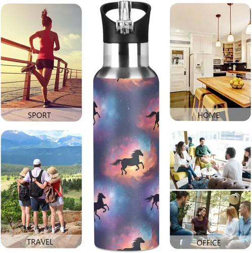 Vista 5 de Horses Vibrant Insulated Stainless Steel Water Bottle with Straw 20 Oz, BPA-Free Sports Water Bottle with Straw Leakproof Water Bottles