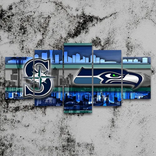 Vista 4 de Póster del equipo deportivo de Seattle City, lienzo deportivo, patrón artístico de pared, diseño Art Deco para decoración del hogar, foto