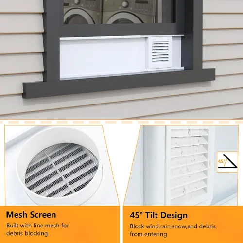 Vista 6 de LBG Products Kit de ventana de ventilación para secadora con cubierta de ventilación con listones resistente a la intemperie para manguera