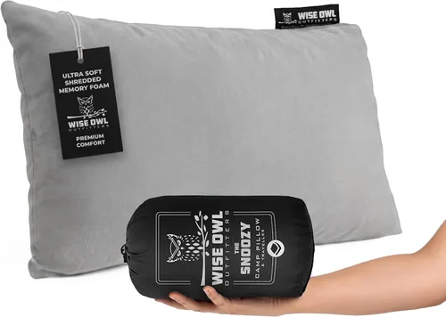 Vista 12 de Wise Owl Outfitters - Almohada de camping - Almohada de viaje de espuma viscoelástica para dormir en avión, senderismo, mochilero y uso al aire Negro
