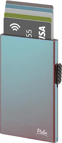 Vista 6 de Cartera desplegable, delgada y minimalista para tarjetas de crédito para hombres y mujeres, tarjetero para 7 tarjetas, protección RFID, cartera
