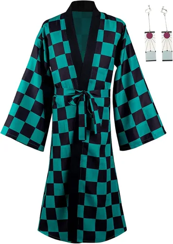 Vista 4 de Askosso Kamado Tanjirou - Capa larga Kimetsu no Yaiba Kimono Kamado Tanjirou Capa larga para disfraz de cosplay