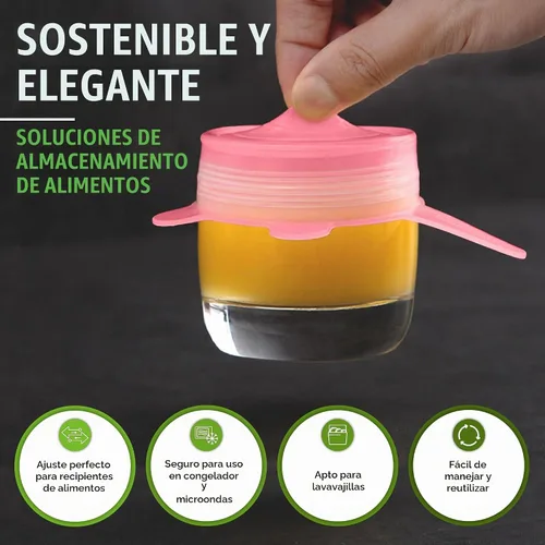 Vista 5 de Tapas elásticas de silicona reutilizables para almacenamiento de alimentos en refrigerador - cubiertas elásticas resistentes al calor para cuencos