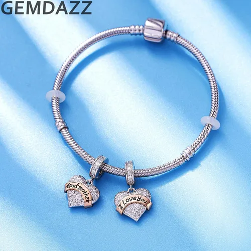 Vista 2 de Dije con colgante de corazón en pavé de plata de ley 925 para madrepadre e hija hijo hermana nana esposa marido abuela amiga madrina hija tía