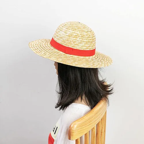 Vista 3 de Sombrero de paja Luffy para hombres y mujeres, multifuncional, Luffy Cosplay con cuerda, sol, playa, fiesta, viaje, actuación, disfraz de paja